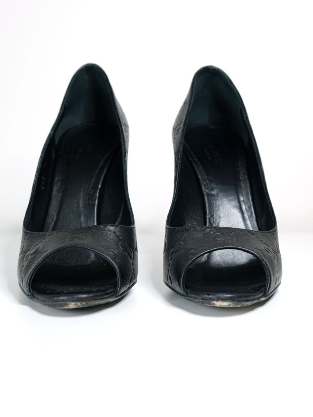 Gucci Guccissima Peep Toe Stilettos, Matte Black - Picture 3 of 16